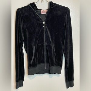 Juicy Couture Black Velvet Hoodie Jacket Size M EUC